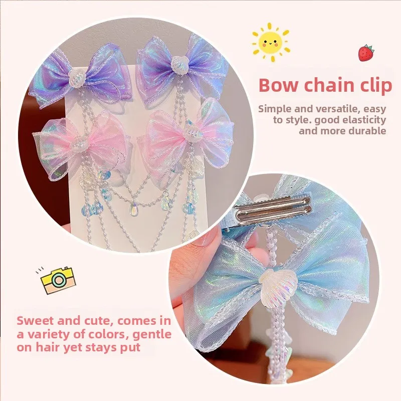 1Pcs Meerjungfrau Hime Bogen Strap Haar Clip Fee Air Mesh Sea Star Shell Dekoration Kinder Prinzessin Haar Zubehör Party haarspange – Detail 5