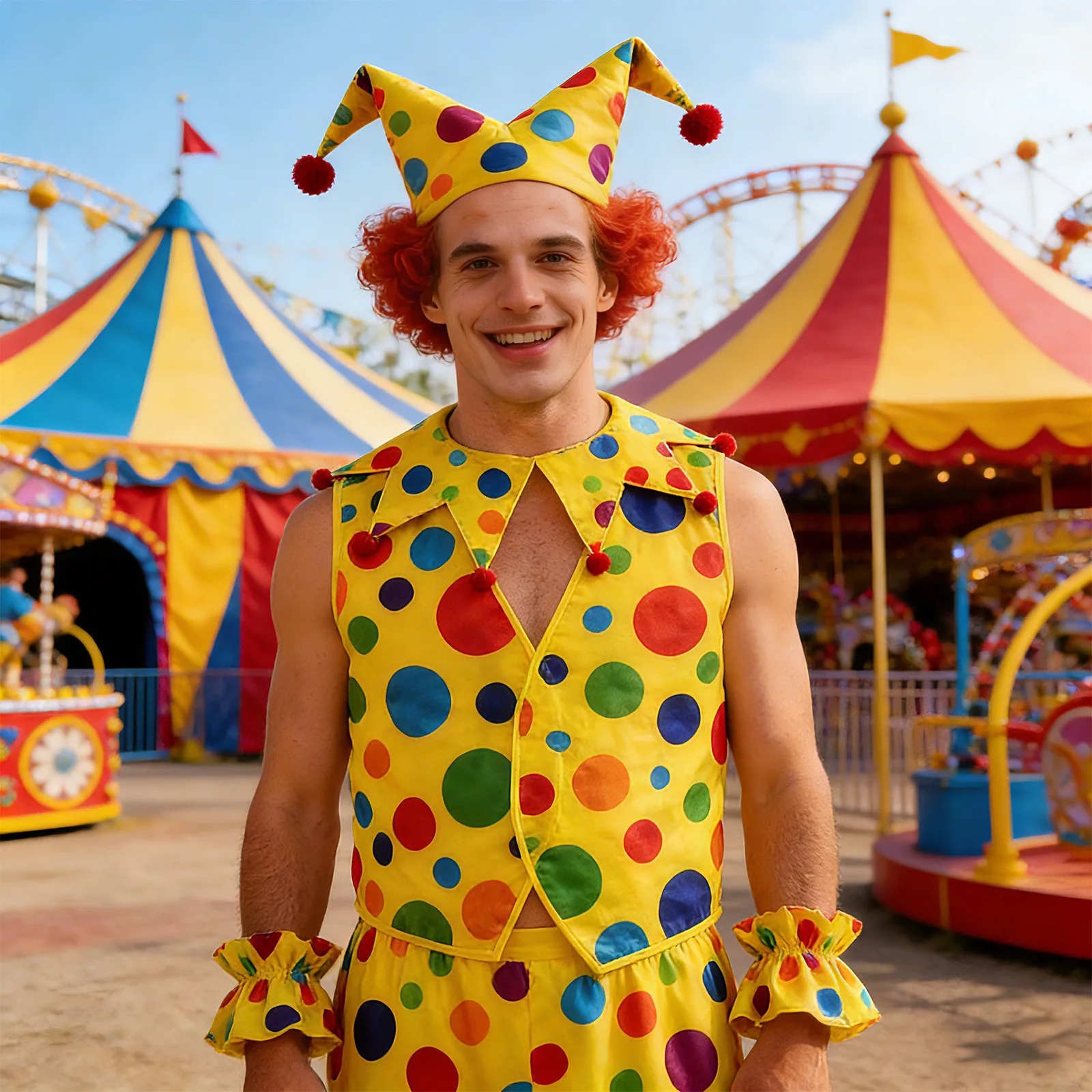 

Halloween Cosplay Clown Costumes Accessories Set Easter Clown Dress Up Funny Cosplay Props Colorful Dots Costumes Clown Outfit