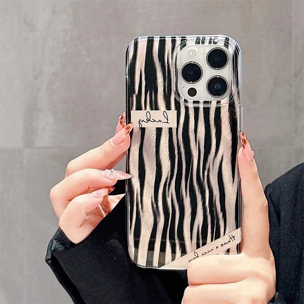 Perforated water ripple premium zebra print phone case for iPhone 11 12 13 14 15 16 pro max