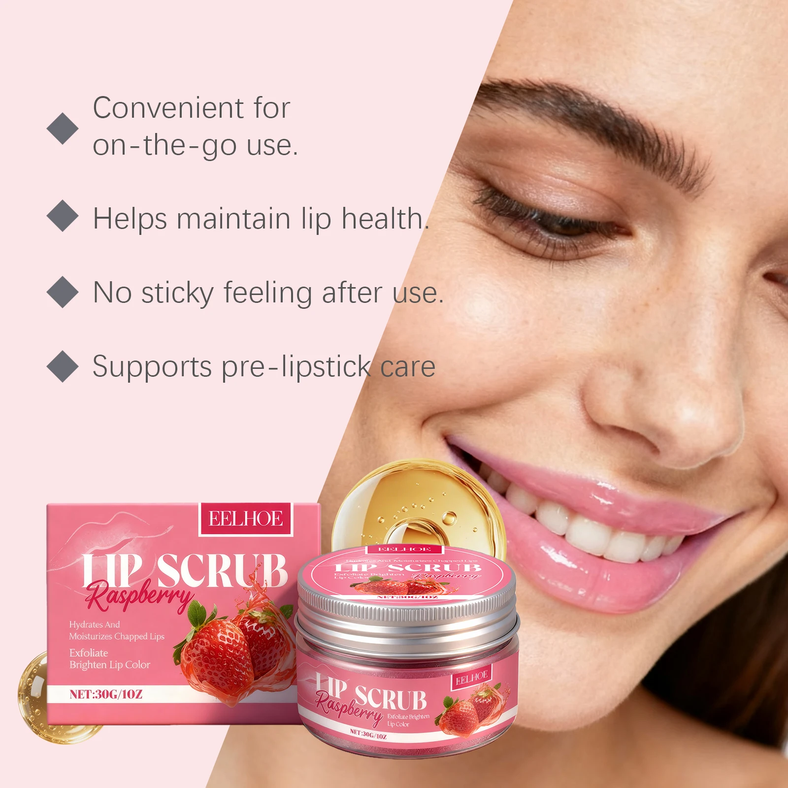 Raspberry Fruit Lip Scrub Vitamin E Gentle Nourishment Smoothing Brightening Exfoliating For Dry Chapped Dead Skin Lip Care