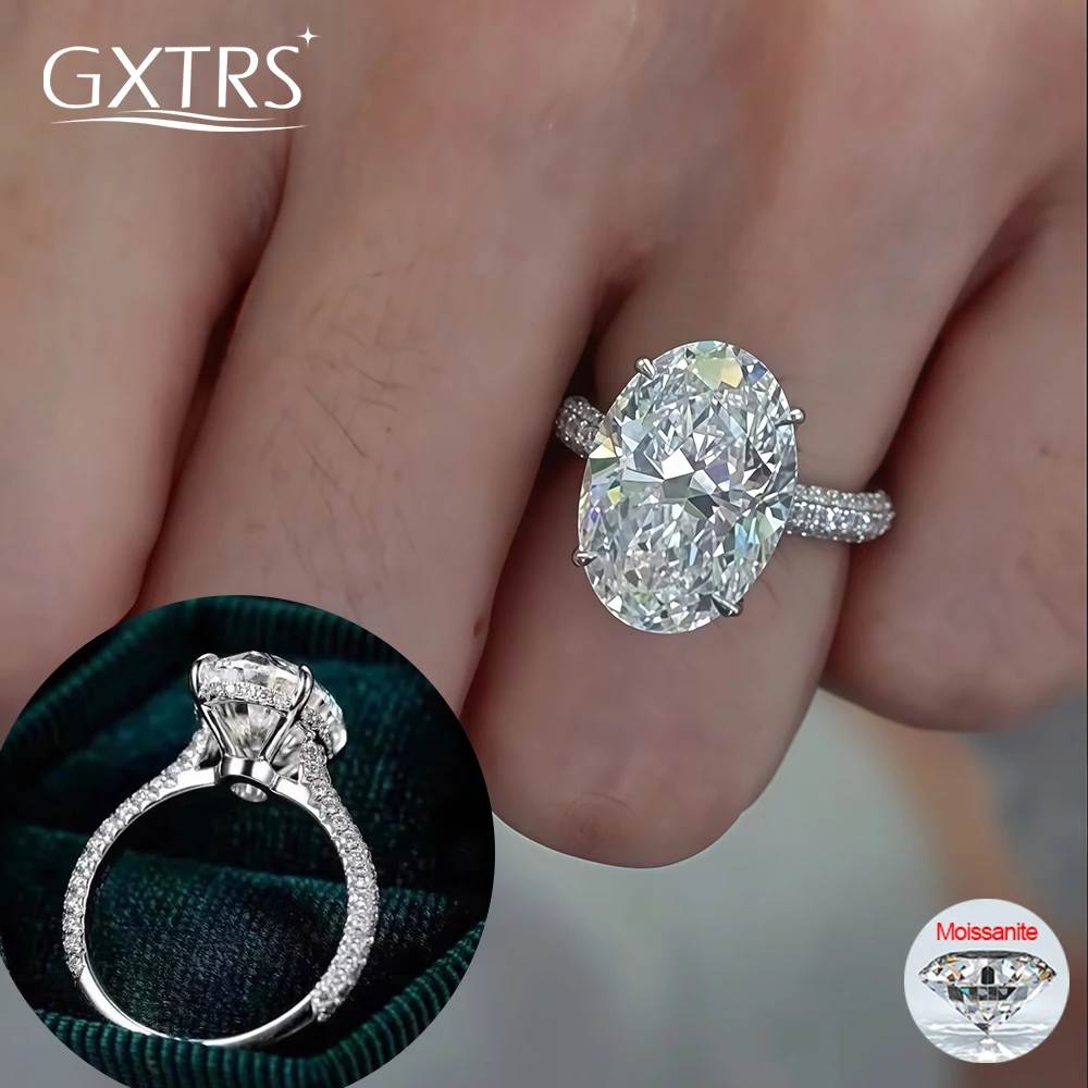 

GXTRS Luxury 8CT Oval Cut Full Moissanite Ring S925 Silver For Women Sparkling Lab Diamond Wedding Band Fine Jewelry Certificate
