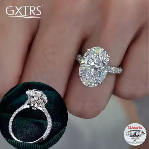 GXTRS Luxury 8CT Oval Cut Full Moissanite Ring S925 Silver For Women Sparkling Lab Diamond Wedding Band Fine Jewelry Certificate
