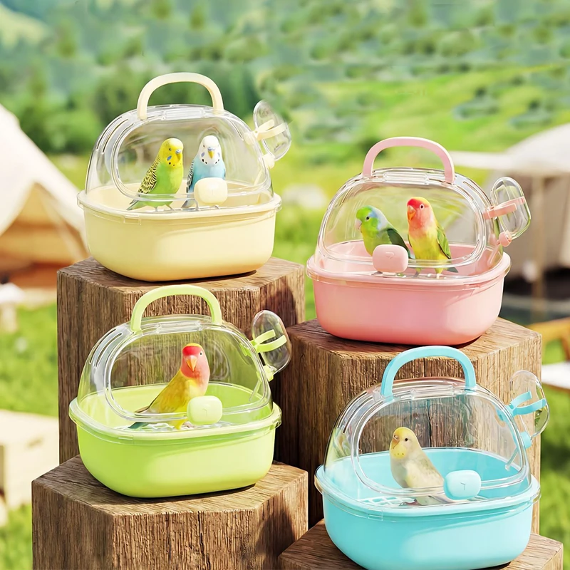 Portable Hamster Carrier Cage Small Pet Travel Outdoors Transparent Acrylic Travel Cage for Hamster Parrot Bird with Handle