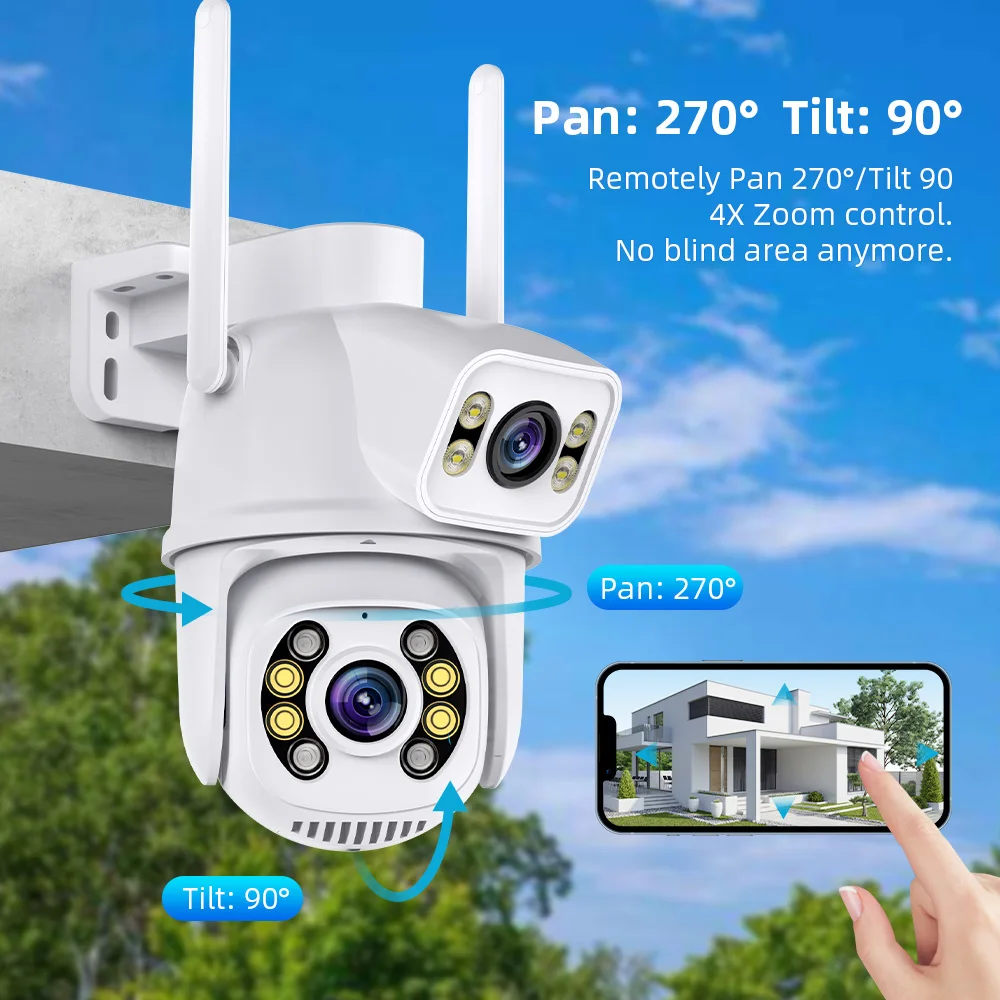 ICsee 8MP Wireless Surveillance Camera Outdoor Wifi IP Camera Dual Lens Dual Screen Security Protection Camera Auto Tracking