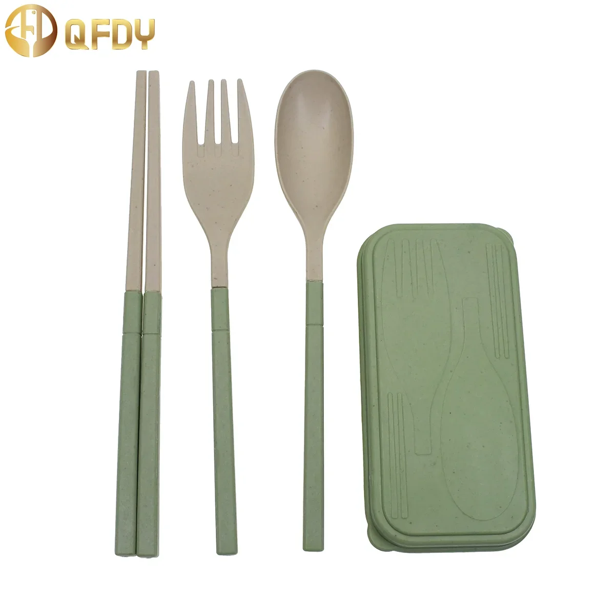 Portable cutlery Three-piece wheatgrass cutlery box Outdoor folding cutlery Chopsticks fork spoon Kitchen food tools