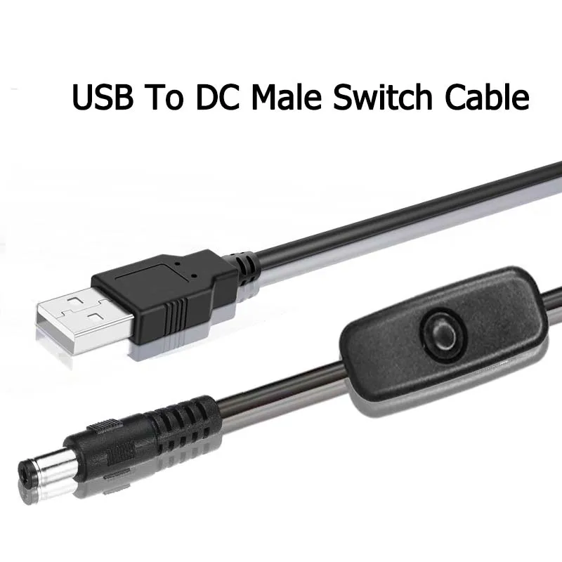 

USB To DC Male Extension Power Supply Wire White Black DC 5V 2A Switch Cable On/Off Connect Line For LED Light Fan Lamp Printer