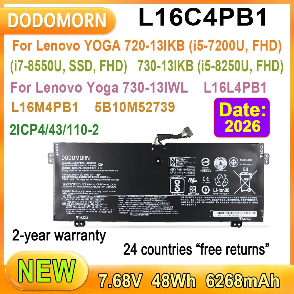 New Laptop Battery For Lenovo Yoga 730-13IWL 730-13IKB 720-13IKB Series L16L4PB1 L16M4PB1 High Quality 2 Year Warranty