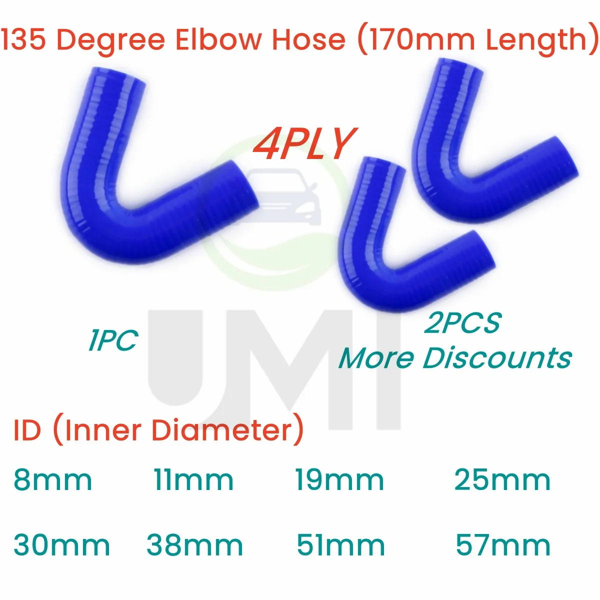 

Blue 135° 135 degree Elbow Hose Silicone Coolant Intercooler ID 8mm 11mm 19mm 25mm 30mm 38mm 51mm 57mm 1PC or 2PCS 4PLY