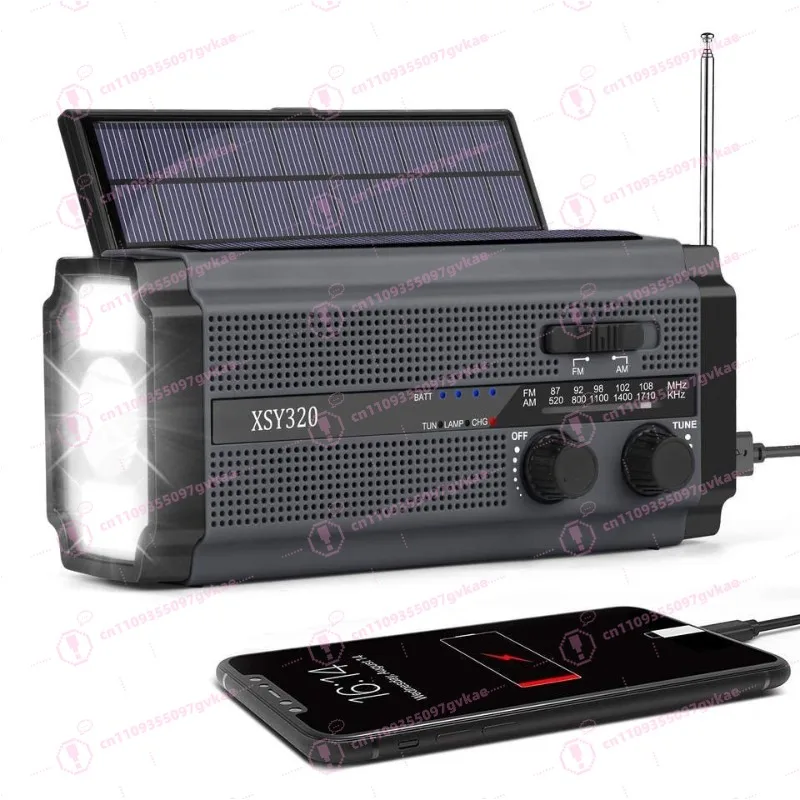 Solar Hand Crank Emergency Radio with LED Flashlight SOS Power Bank AM/FM Weather Radio for Outdoor Survival Disaster Prevention