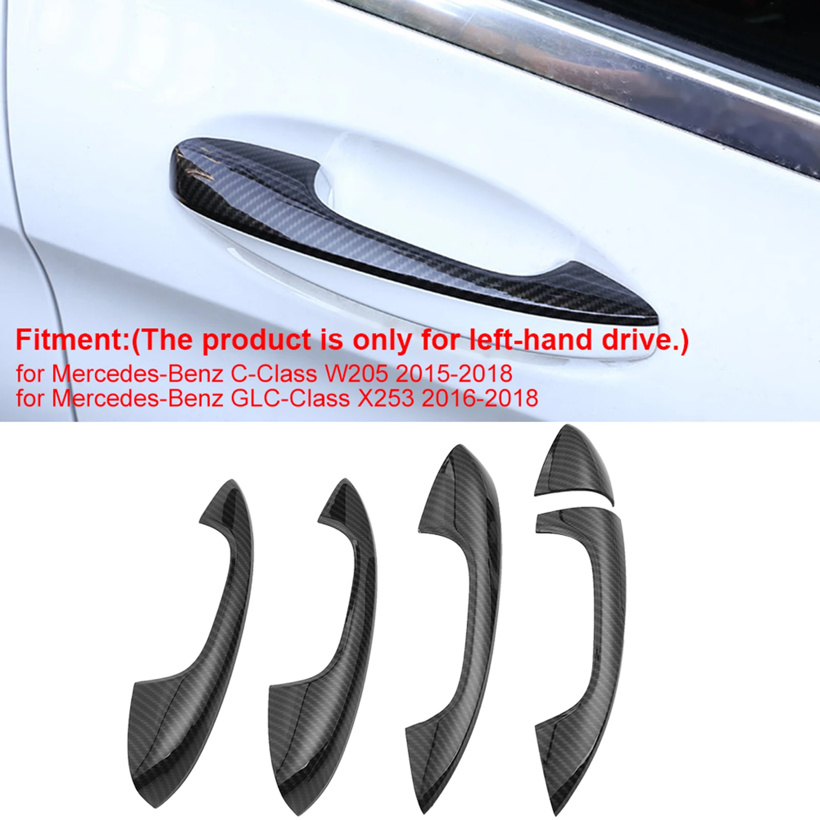 Car Carbon Fiber  Door Handle Cover Trim for Mercedes  C class W205 GLC X253 2015-2018 Chrome Door Handle Cover