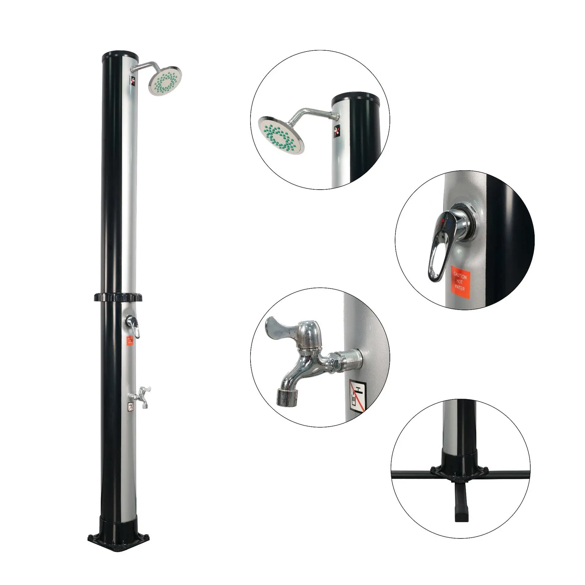 35L two-section seaside beach pool outdoor solar shower column with thermometer silver + black