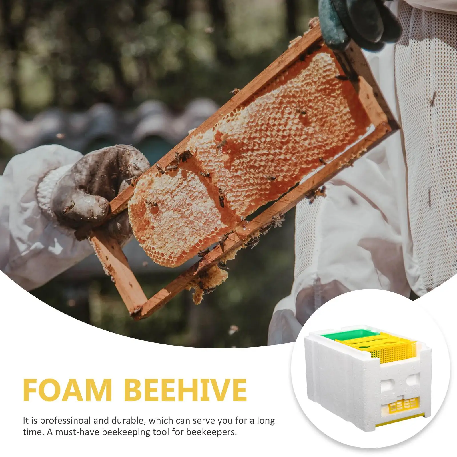 Caixa de polininação de colmeia, favo de mel, ferramenta de criação de abelhas, alimentador de plástico, leve, profissional, kit de apiário para jardim
