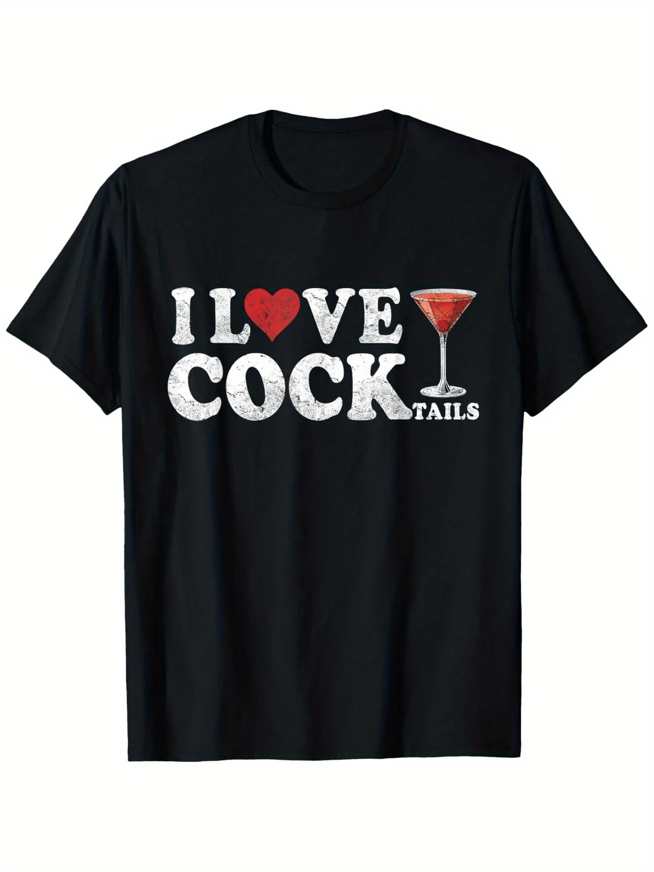 T-shirt à manches courtes pour femmes, motif humoristique « I Love Cocktails », design humoristique sur le thème des boissons, imprimé, décontracté