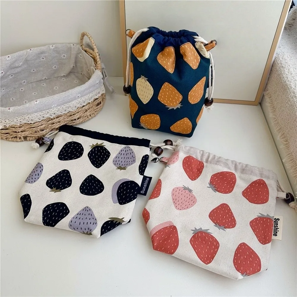 

Thickened Strawberry Drawstring Pouch Lightweight Multifunctional Cotton and Linen Fabric Drawstring Bag Creative Dustproof