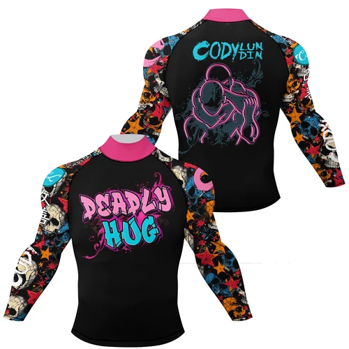Imagen 2 del producto Cody Lundin cuello simulado hombres compresión manga larga Fitness camisa lucha boxeo Jersey, MMA Jitsu BJJ Rash Guard con antideslizante