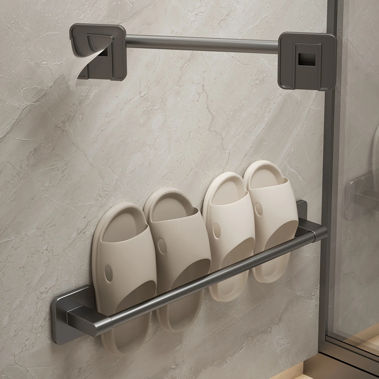 Bathroom slipper and towel rack, patch-type towel and slipper bar, space-saving shoe storage rack behind the door