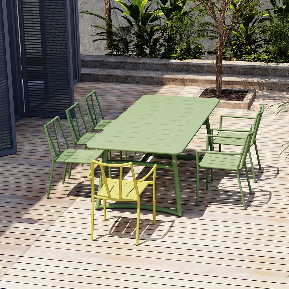 Luxurious modern aluminum terrace garden hotel dining table and chair set, outdoor 8-person outdoor dining table and chair