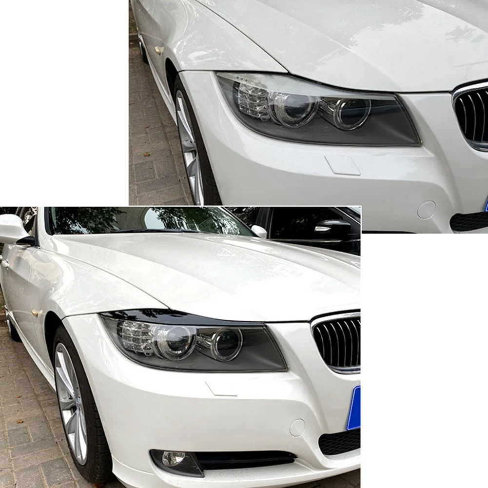 クラシックカー光沢ブラックヘッドライトアイブロウまぶたカバーまつげヘッドライトステッカー BMW 3シリーズ E90 E91 320I 330I 05-12用