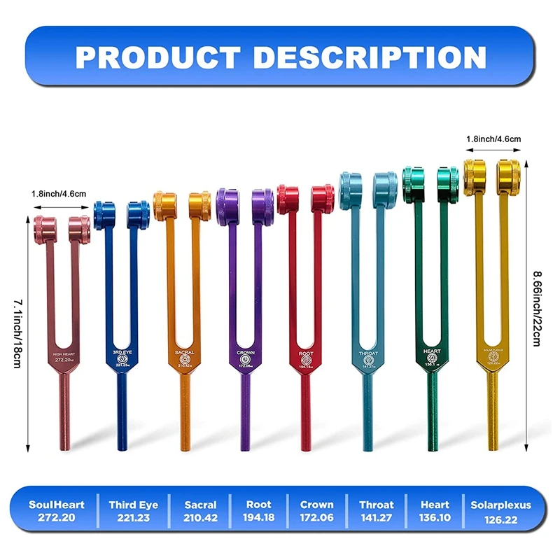 A47U Набор камертонов для чакр для исцеления, звуковой терапии, поддержания тела, с резиновым молотком, гаечным ключом, чистящей ткани и алюминиевой коробкой