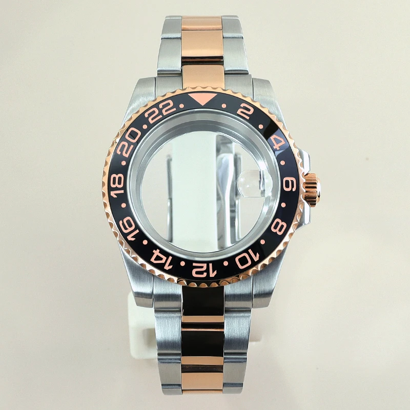 PVD Rose Gold 40mm Diver Watch Case Polished Strap Ceramic Bezel For GMT NH35 NH36 NH34 NH38 Miyota 8215 Eta 2824 Sapphire Glass