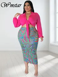 Wmstar-Conjuntos femininos plus size, top curto, arco e saias, roupas de verão, atacado, Dropshipping, conjunto de 2 peças, novo