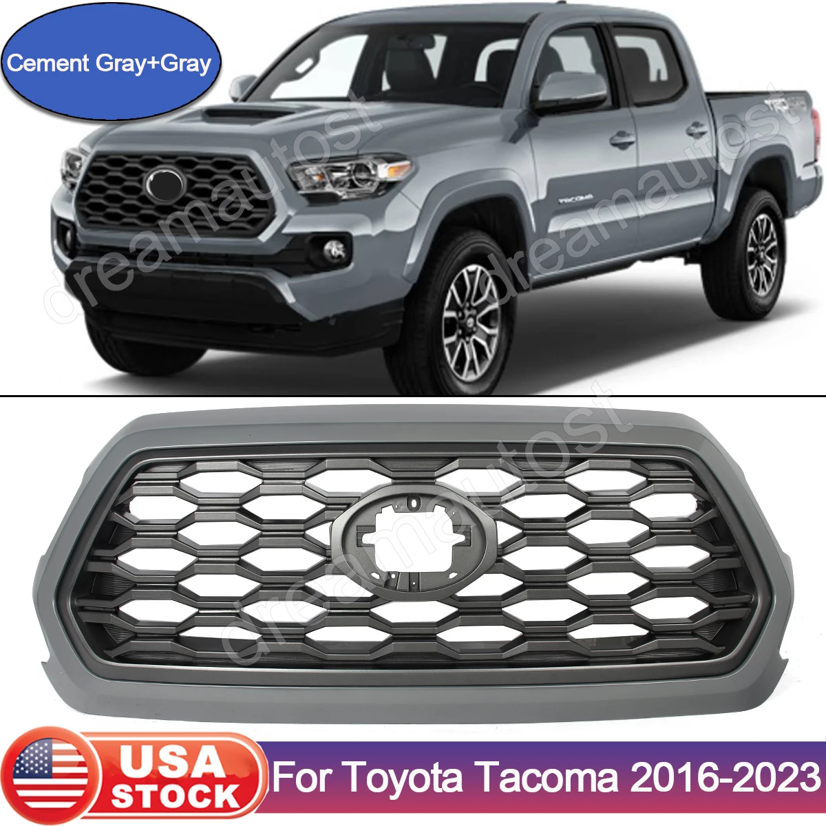 Mesh Grille Front Bumper Grill Assembly Cement Gray For Toyota Tacoma 2016-2023