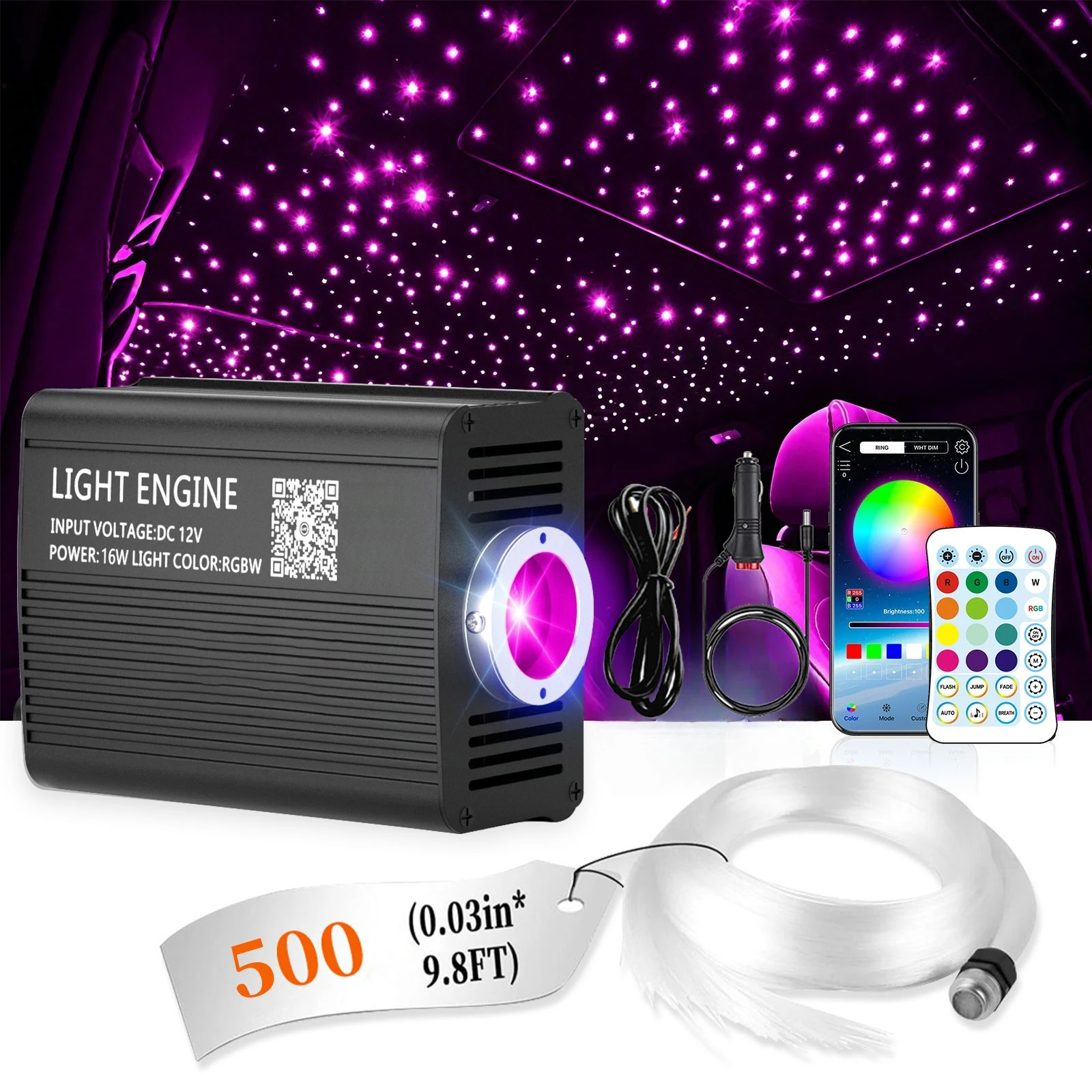 

16W Twinkle APP Fiber Optic Starlight Headliner Lights Kit, Optical Fiber Star Music Activated RGBW Ceiling Light for Car/Home