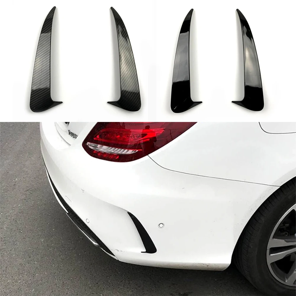 2PCS For 2015-2021 Benz C-Class W205 ABS Black/Carbon Fiber Print Rear Bumper Wind Knife