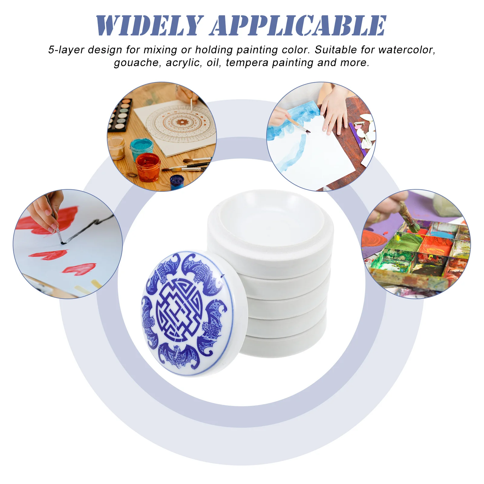 

1Set Five-Layer Design Ceramic Pigment Holders Easy Clean Paint Trays for Watercolor Gouache Acrylic Oil Tempera Mixing Palette