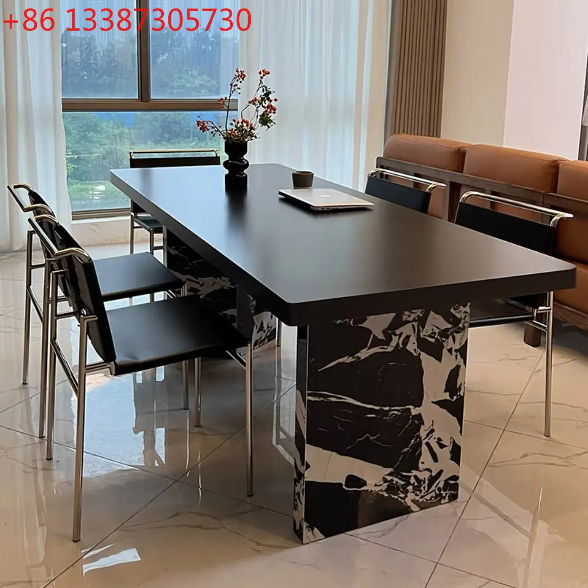 

Slate dining table Italian Bauhaus light luxury dining table large apartment simple