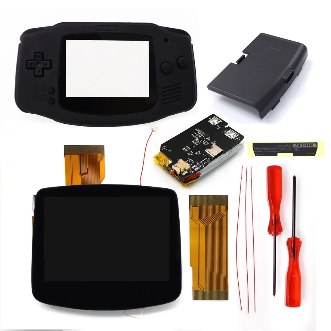 Imagem -05 - Hivelocidadeido-shell Kit com Bateria de Lítio Embutida Built-in para Gameboy Antecedência Gba Ips v5 Kit de Tela Lcd 1800mah