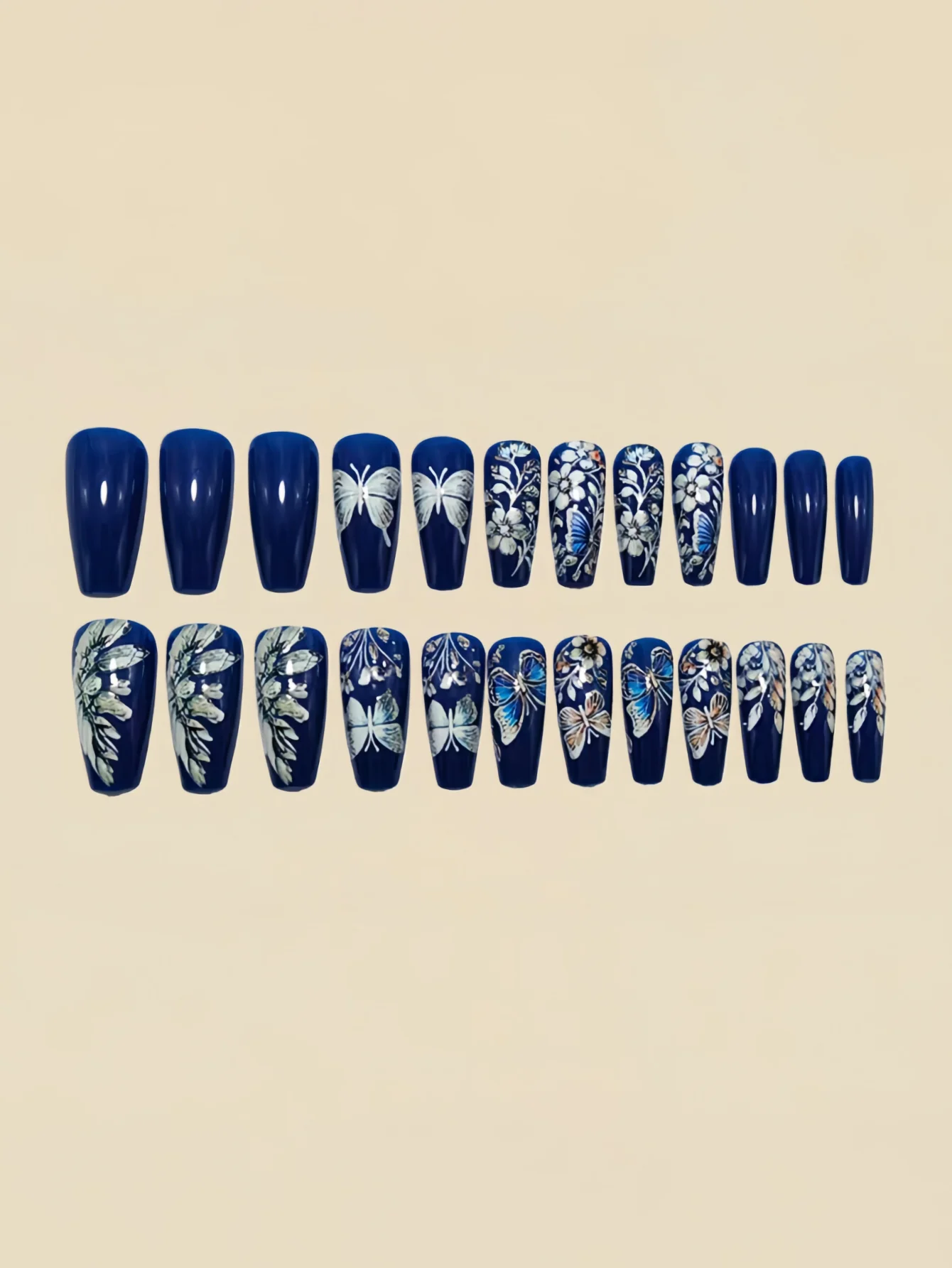 24 pezzi di farfalla tridimensionale in rilievo, fiore, stella, luna, motivo a foglie. Unghie finte lunghe a forma di balletto per nail art.