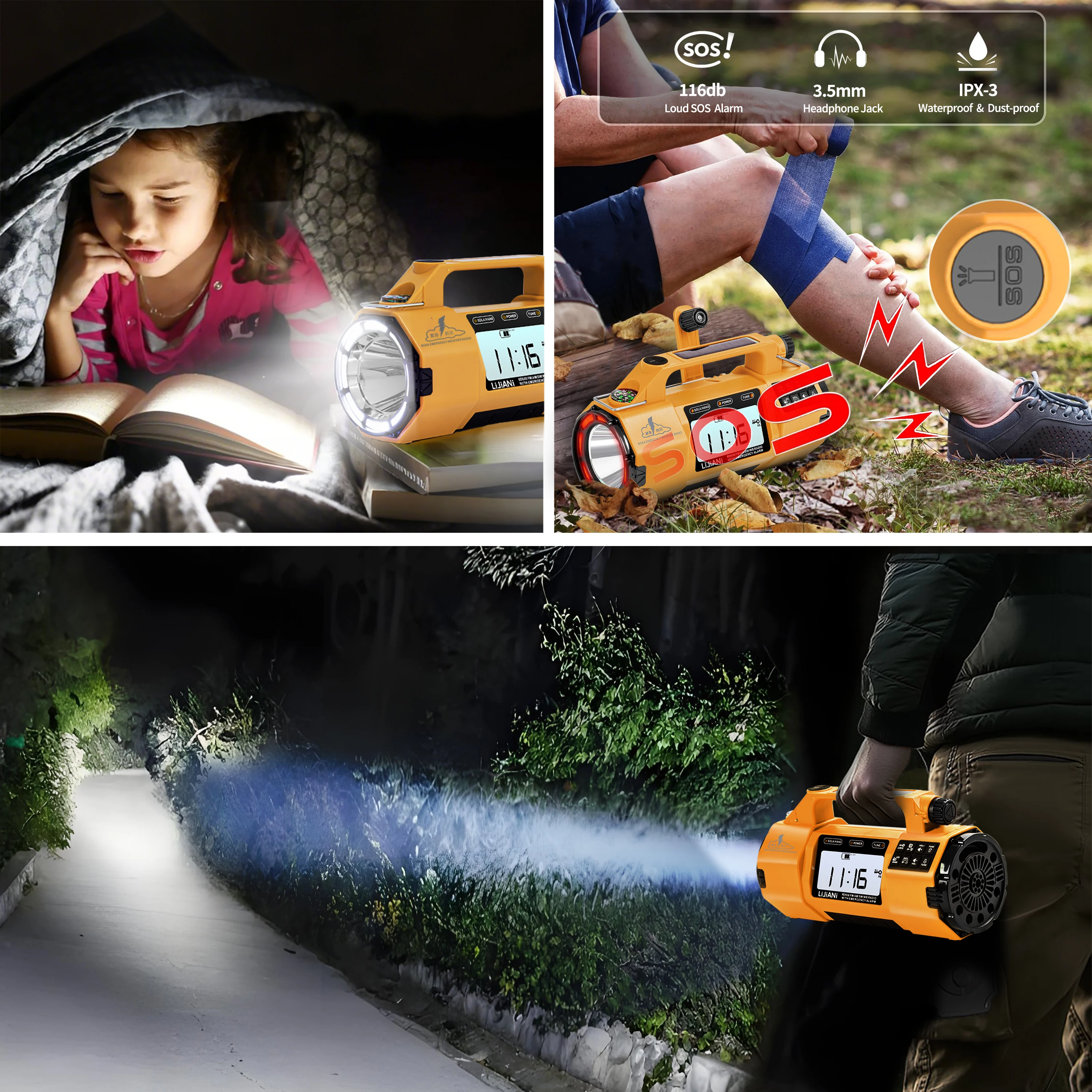 Emergency Radio with AM/FM/SW/WB Four Bands, Hand-cranked Generator, Large Capacity Battery and High Power Flashlight