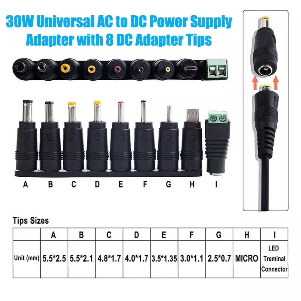 Power Adapter Universal Adjustable Voltage Power Supply AC/DC Adapter EU/US/AU /UK  Plug Charger 8Tip 30W image 5
