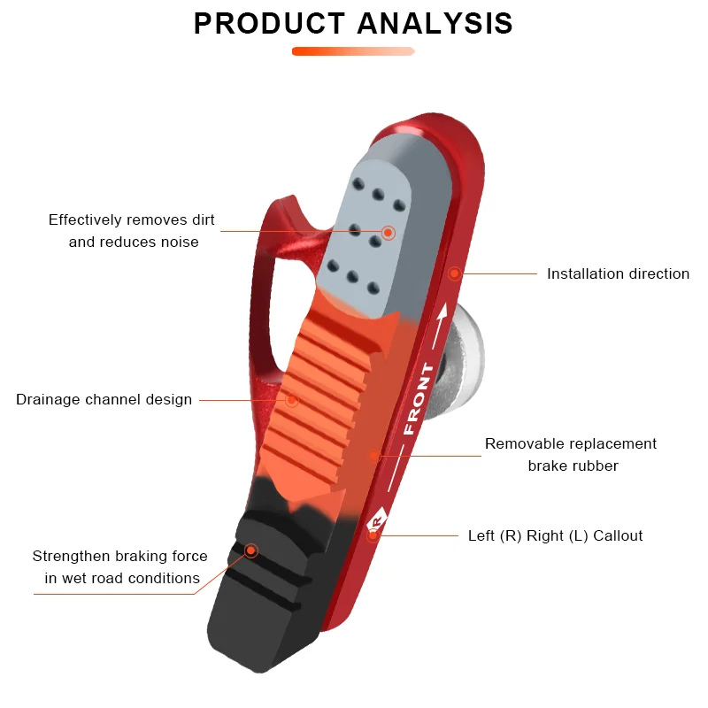 RIDERACE Rennrad Bremsbeläge Für Felge C Bremse CNC Fahrrad Bremsen V-Brake Halter Schuhe Gummi Block Langlebig Radfahren zubehör – Detail 5
