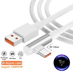 Type C Elbow Cable 6A 120W Super Fast Charging 90° Degree For Xiaomi 15 14 Ultra Redmi Quick Charge Data Line Phone Accessories