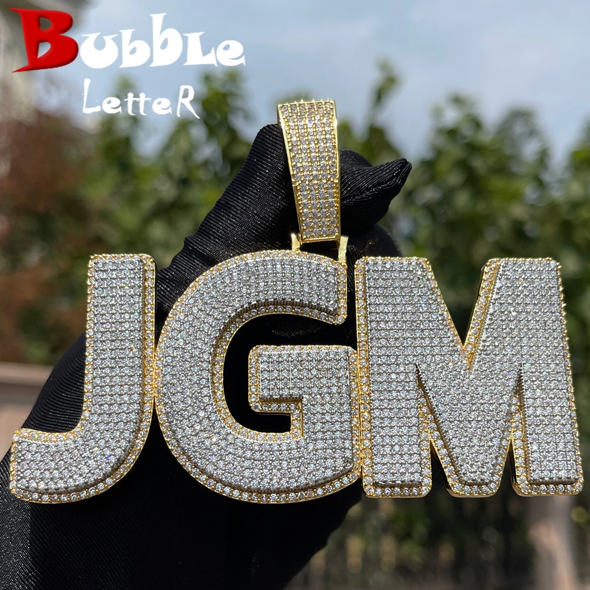 Bubble Letter Iced Out Pendant Customized Name Plate Necklace for Men Personalized Charms Two Tone Hip Hop Jewelry