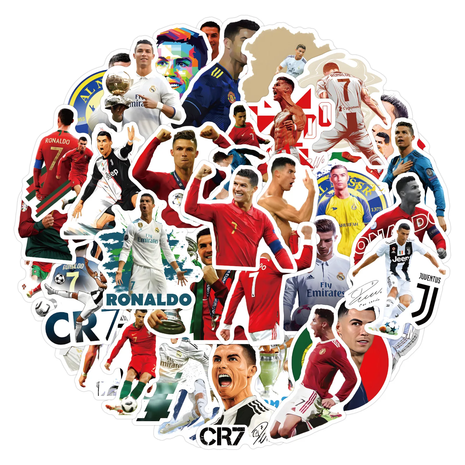 52Pcs Sports Star Ronaldo Stickers Cristiano Ronaldo DIY Stickers Scrapbooking Phone Luggage Skateboard Waterproof Decals