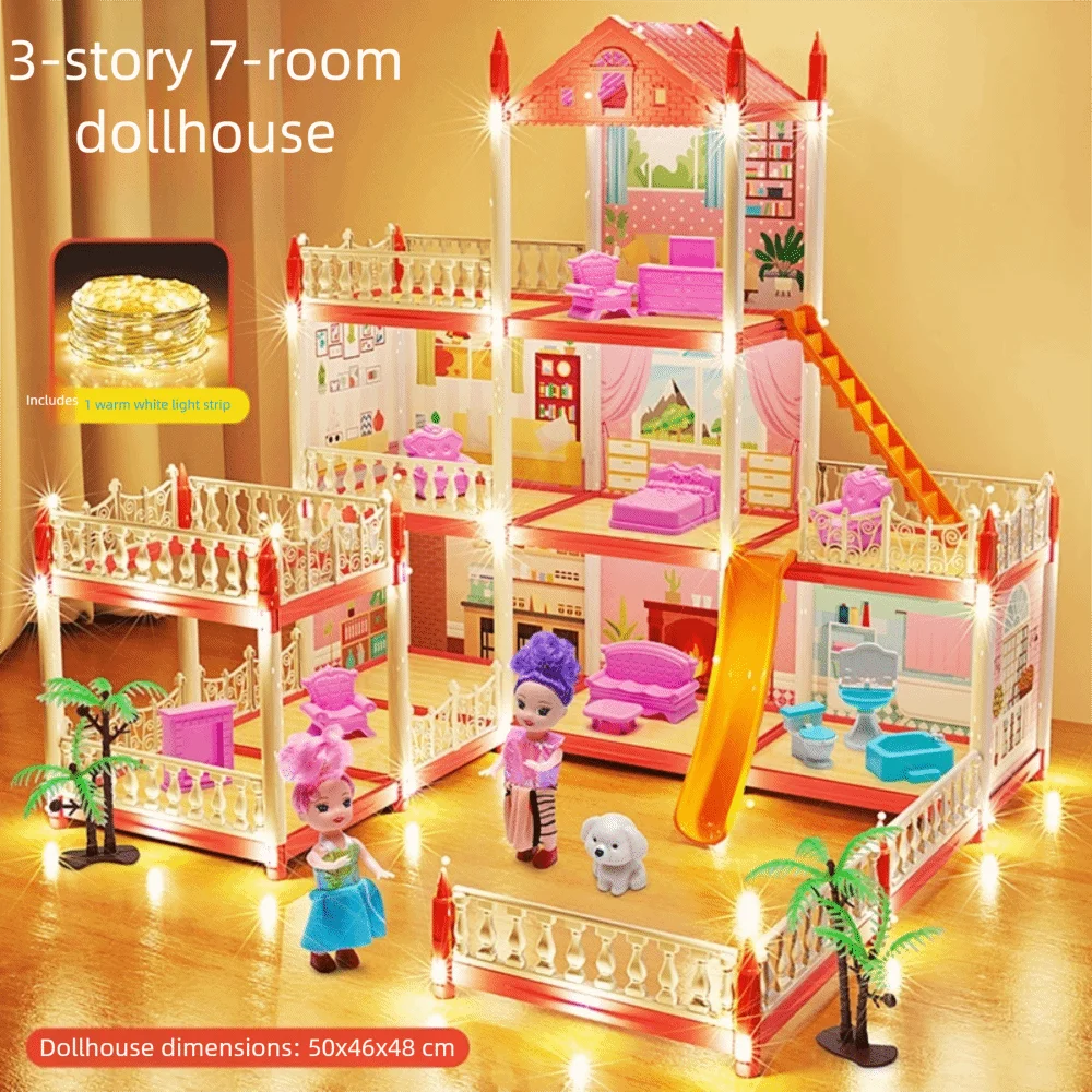 

3D Assembly Dream DollHouse Castle with LED Light Birthday Gifts Villa Princess Castle Building Big Villas Assembly House