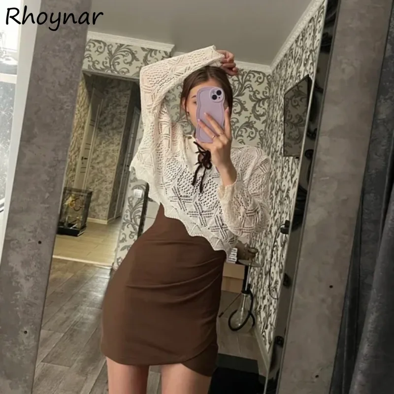 

Sets Women Y2k Spicy Girls Leisure Daily Solid Loose Crop Smock Lace-up Cozy Irregular Mini Hip-covering Streetwear Chic Summer