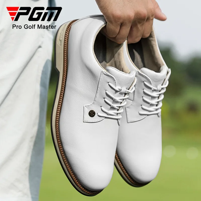 PGM Men's Cow Leather Golf Shoes Spikeless Anti Slip Lace Up Classic Oxford Style Cushioned Footwear EU 39-45 XZ388