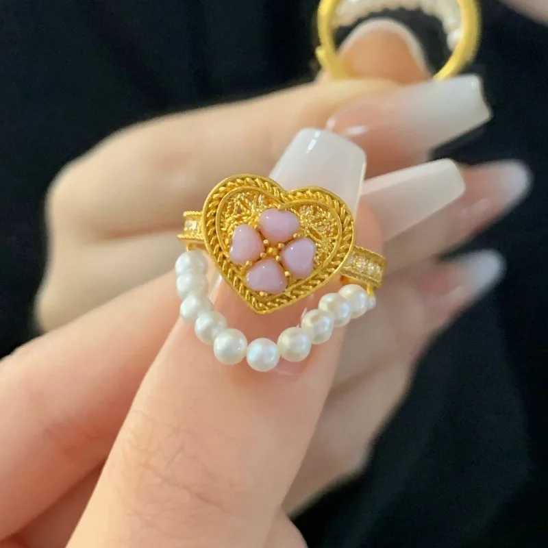 خاتم حب ذهبي جديد على الطراز الصيني، خاتم مزاج رومانسي متخصص للنساء، فاخر وخفيف الوزن وإحساس راقي، صديقتك