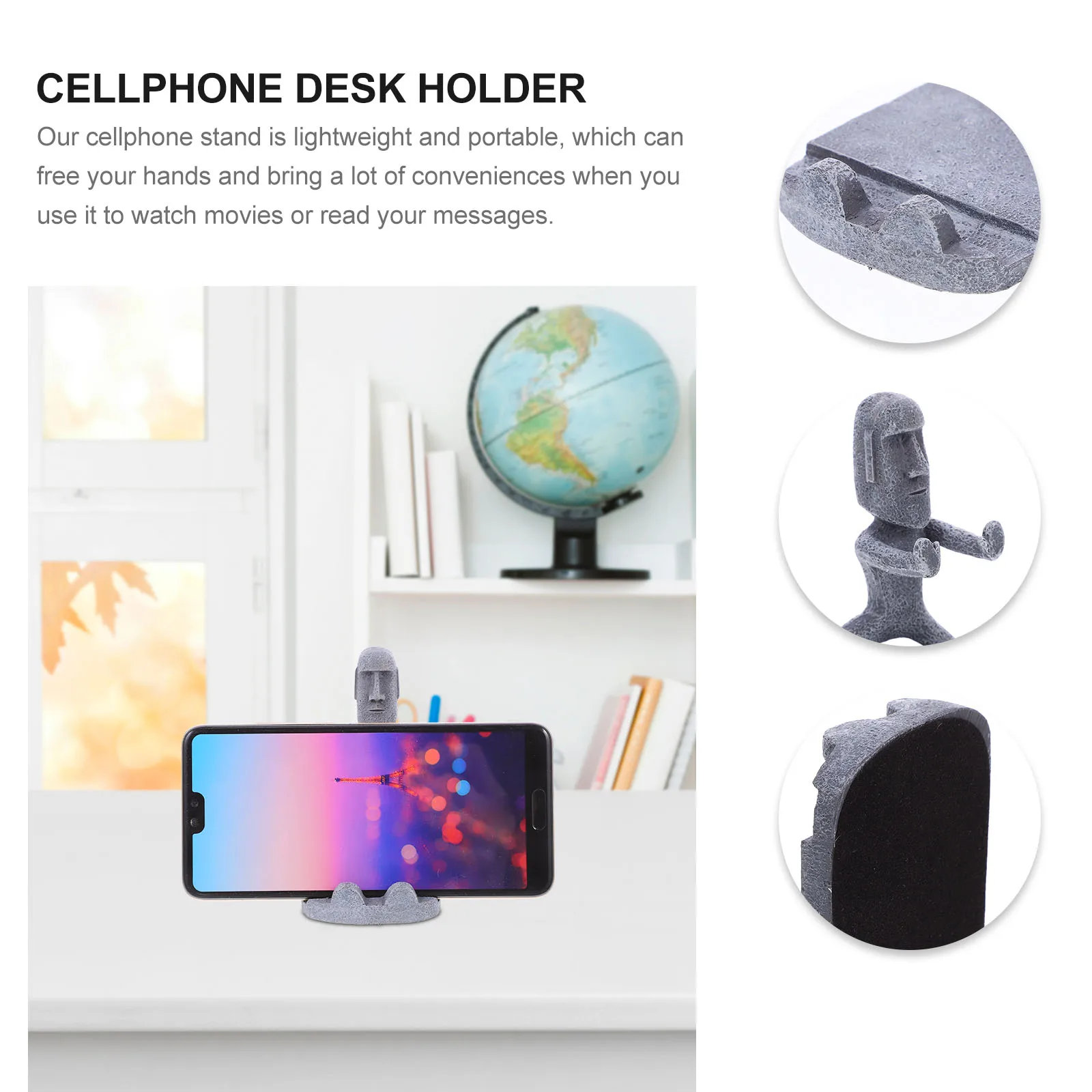 

Resin Cellphone Stand Moai Shape Smartphone Universal Holder For Desk Bed Lightweight Portable Multifunctional Mobile