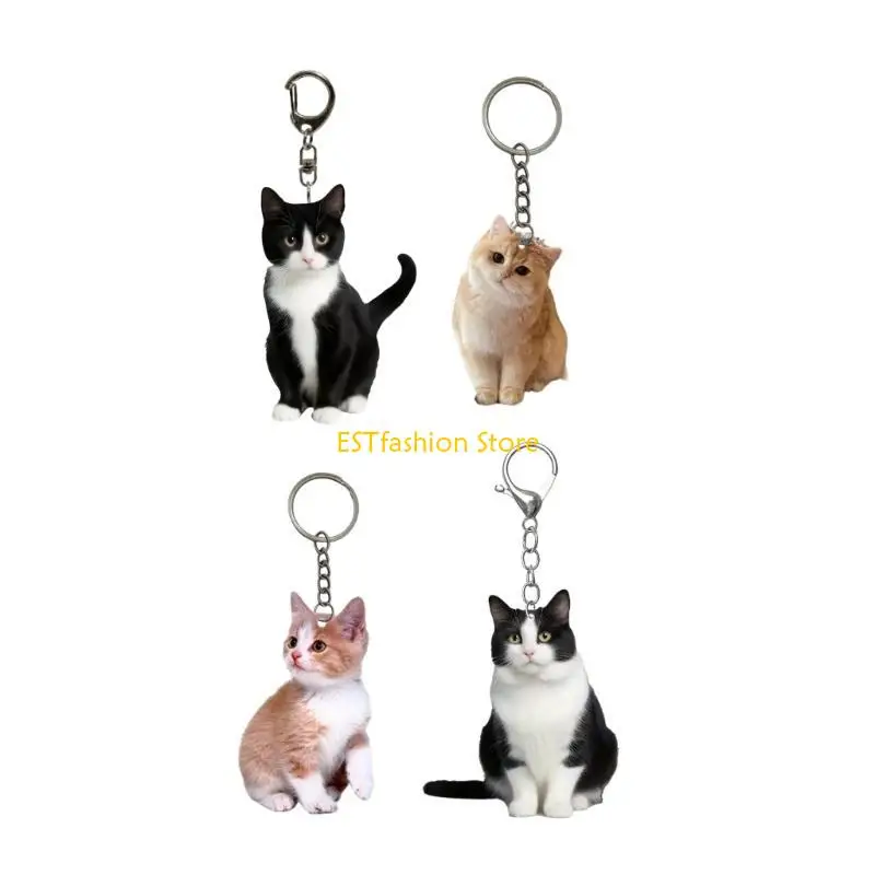 Y5GC 4Piece Set Keychains Unique Holder Fashion Animal Keychain Acrylic Texture Pendant for Cat Enthusiasts