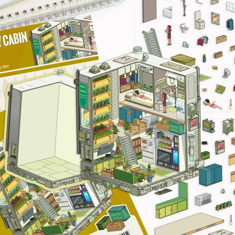3 uds motosierra laboratorio maníaco, cabina de Doomsday DIY pegatinas de paisajismo escena apilamiento y pegado pegatinas de cuenta de mano