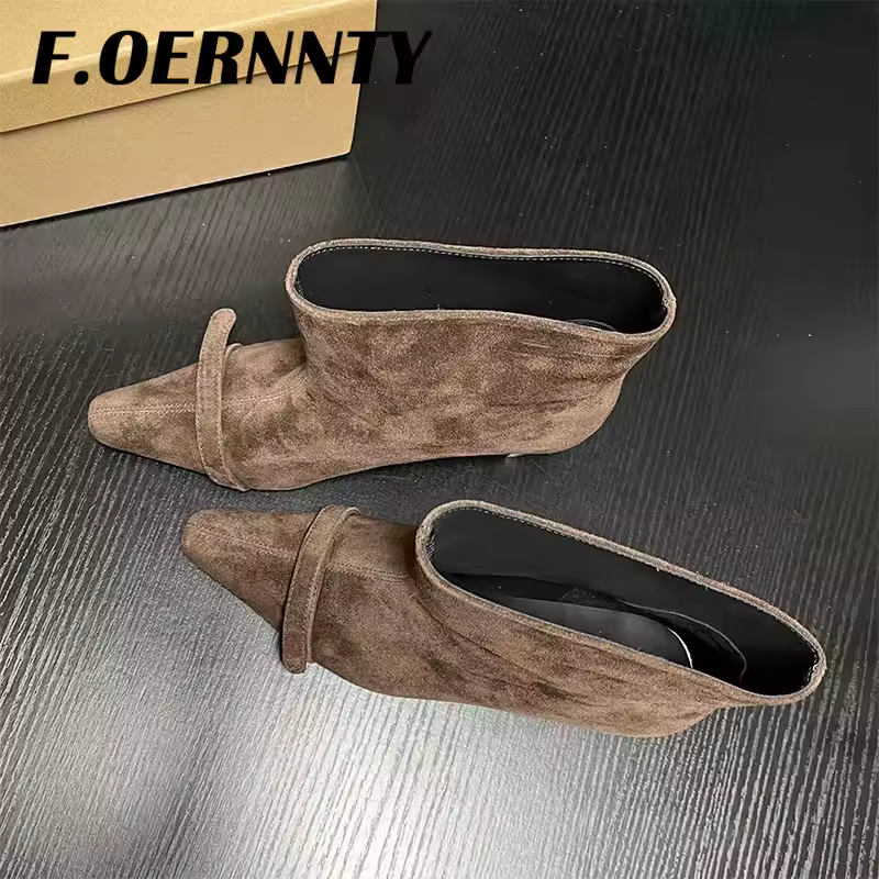 2024 New Pointed Toe Butterfly-Knot Chunky Heels Short Boots Women Temperament Ladies Mordern Boots Women Retro Chelsea Boots