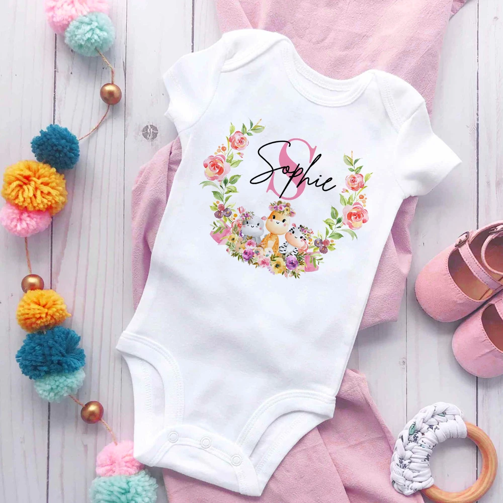 Gepersonaliseerde Baby Jumpsuit Aangepaste Naam Pasgeboren Romper Voor Meisje Schattige Dieren Gedrukt Outfit Baby Meisjes Kleding Baby Douche Cadeau