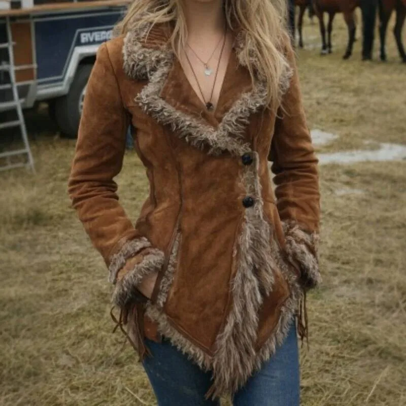 

Ladies Vintage Suede Coat Sweater Lapel Beggar Jacket