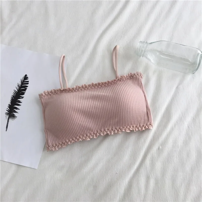 Soutien-gorge tubulaire en coton pour femmes, sous-vêtement à bretelles, beau débardeur sans couture, confortable, Sport, hauts en dentelle