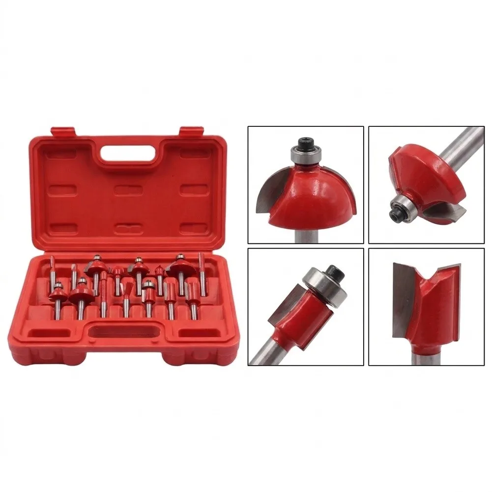 Hardened Steel Router Bit Set 15 Pieces 1/4 Inch Shank for Reduced Vibration and Smoother Cuts in Wood-Based Materials